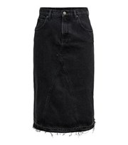 ONLY Black Denim Raw Hem Midi Skirt